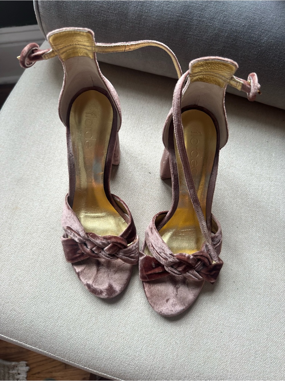 Velvet Braided-Knot Ankle-Strap Heels in Dusty Rose